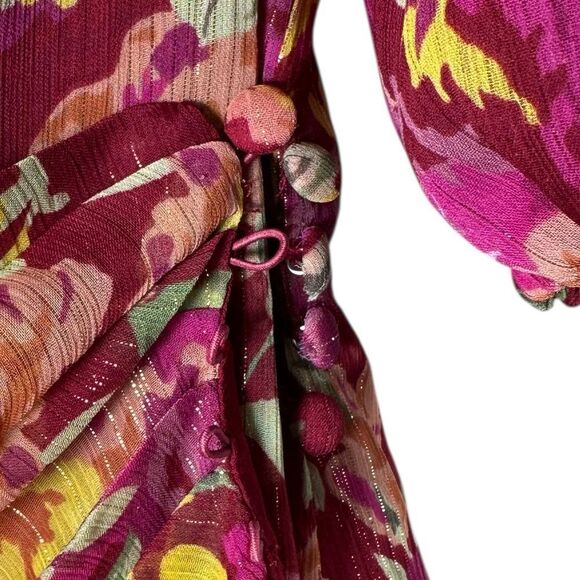 Revolve LPA Ada Puff Sleeve Pink Floral Wrap Crop Blouse - Picture 7 of 14